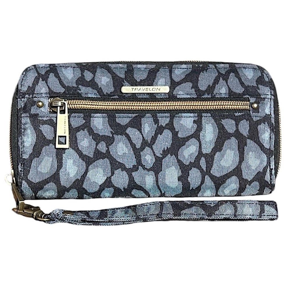 - Travelon RFID Blocking Leopard Black/Gray Accordion Wallet! EUC!